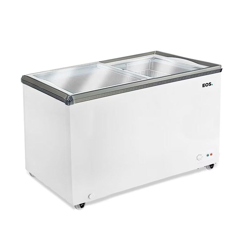 Freezer Horizontal EOS EEH300XX de 247 litros com dupla ação e tampa de vidro, ideal para comércios.