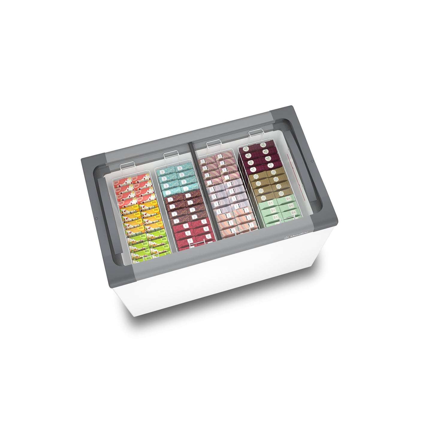 Detalhe da etiqueta do Freezer Metalfrio, indicando o uso de gás ecológico R290 para eficiência energética