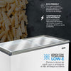 Freezer EOS com tampa de vidro antiembaçante (Low-E) em um estabelecimento, exibindo bebidas e sorvetes.