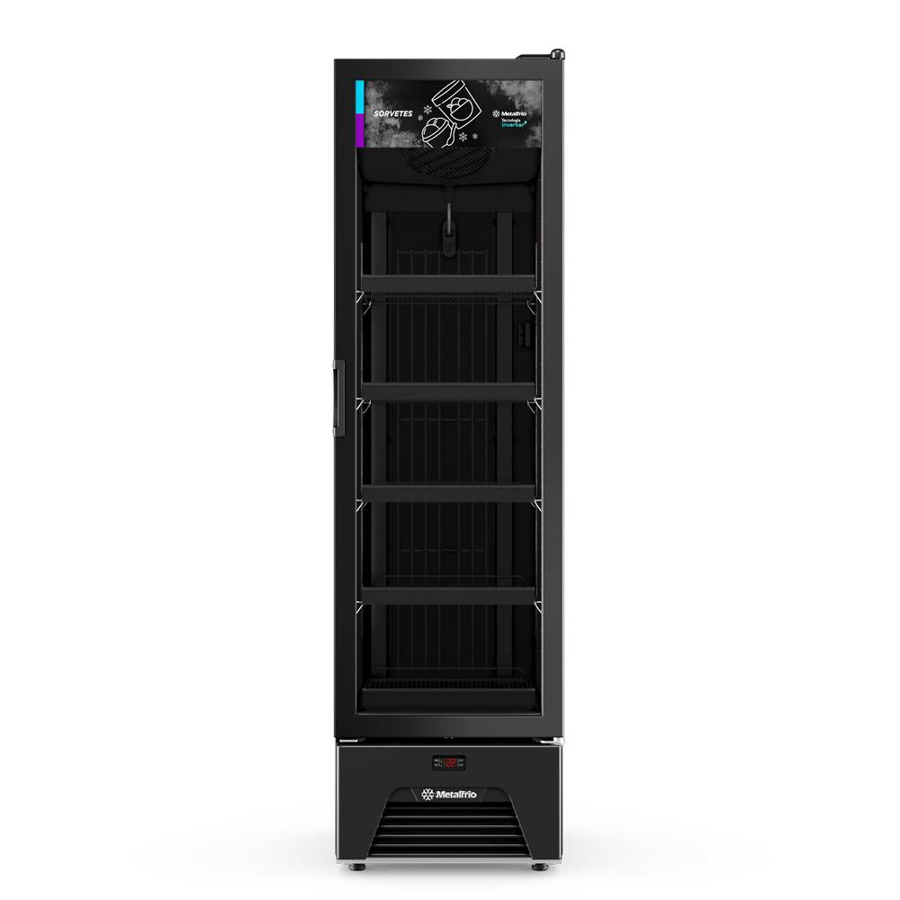 Freezer vertical slim Frost Free Metalfrio, eficiente para espaços comerciais reduzidos e armazenamento organizado.
