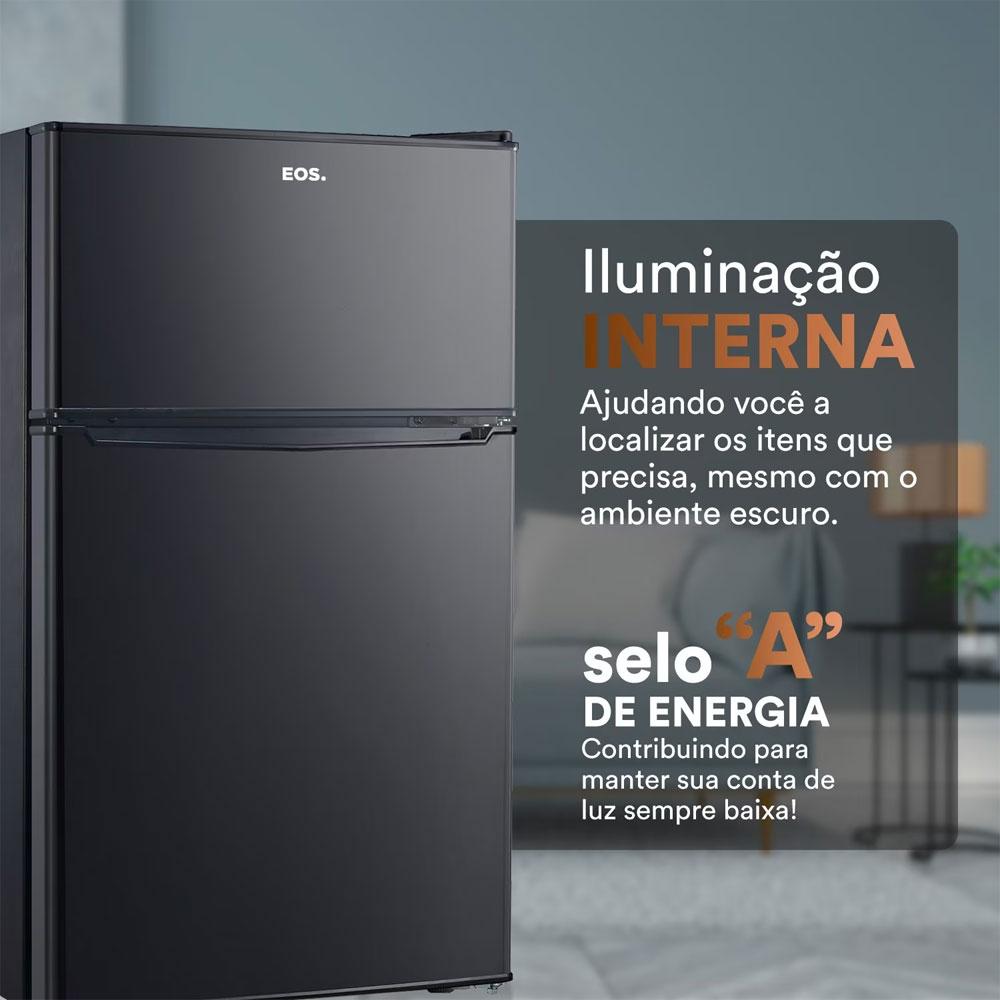 Frigobar preto com congelador EOS duplex 88 litros