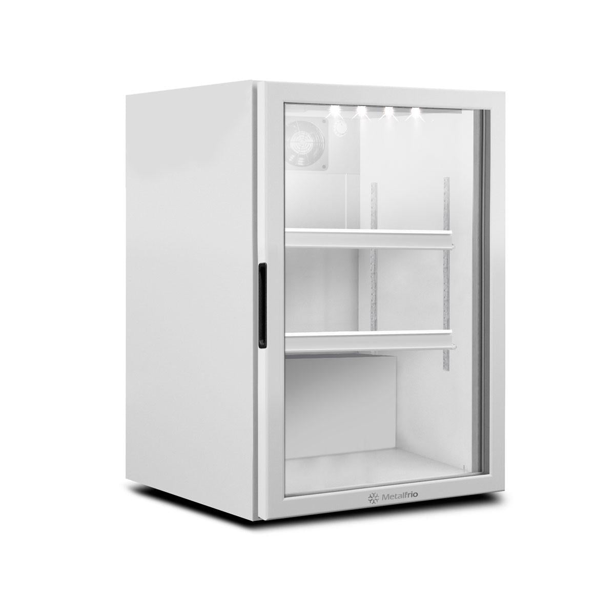 Geladeira expositora compacta Metalfrio branca 106 litros ideal para bebidas
