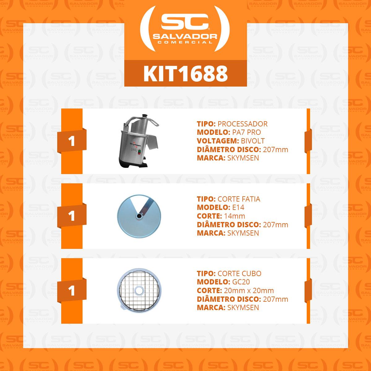 Kit processador Skymsen PA7 PRO com disco fatiador de 14mm e grade cubo 20x20mm para frutas.