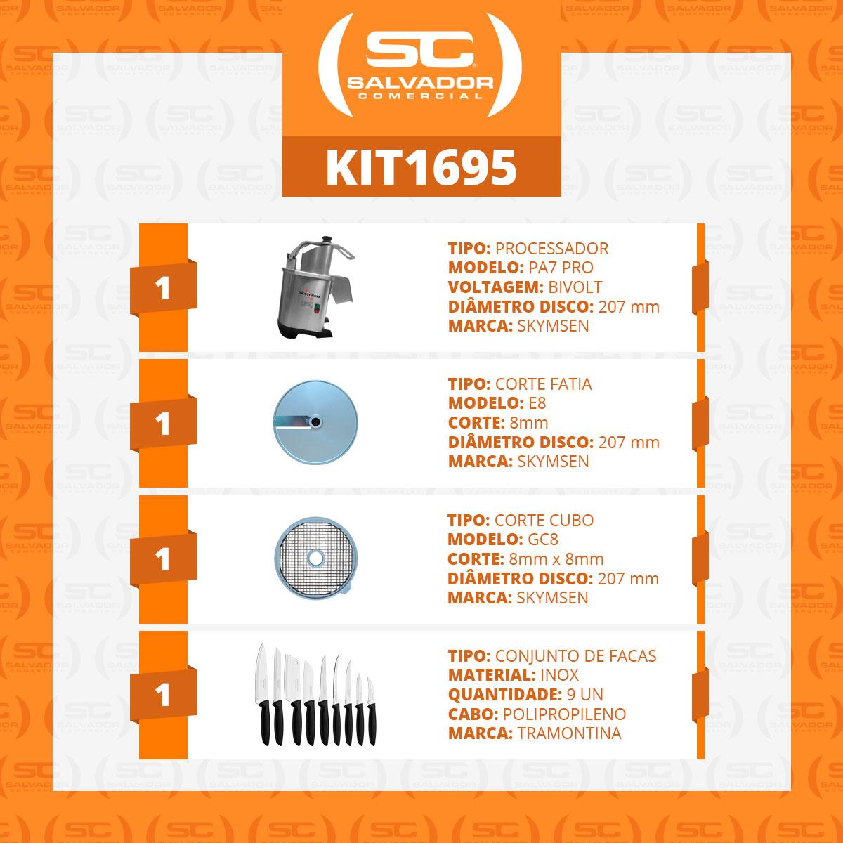 Kit processador Skymsen PA7 PRO com acessórios e jogo de facas completo para cozinha gourmet.