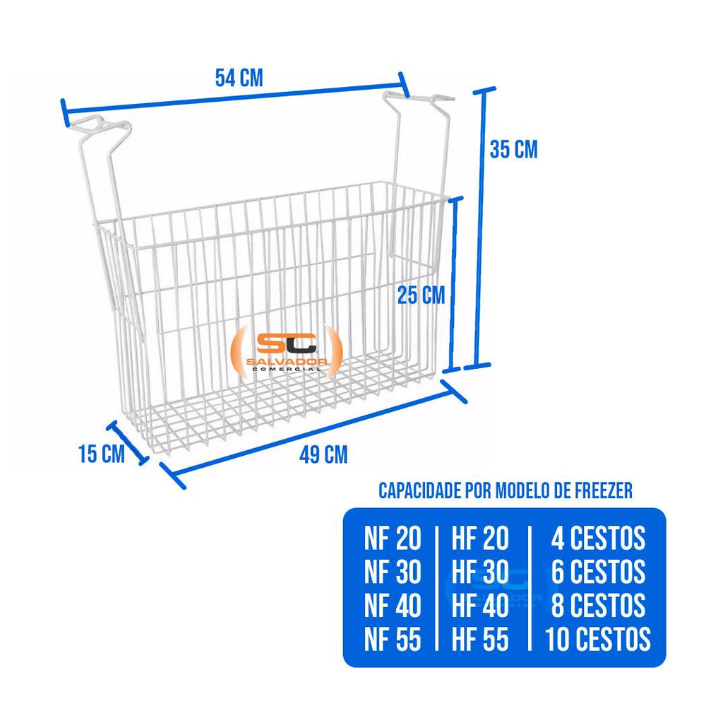Cestos organizadores para modelos NF30 e HF30 da linha Metalfrio.