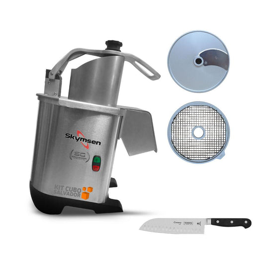 Imagem do processador de alimentos Skymsen PA7 PRO com faca profissional Santoku Tramontina.