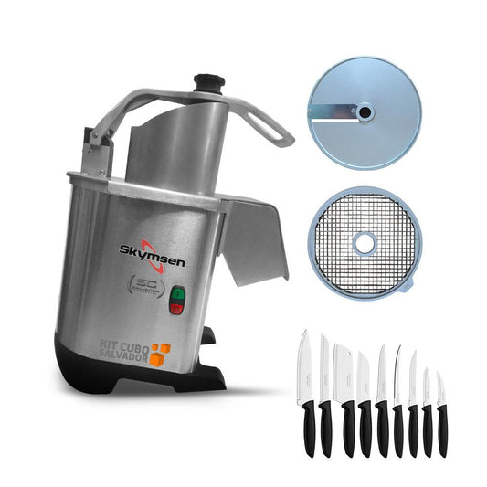 Imagem do processador de alimentos Skymsen PA7 PRO com jogo de facas Tramontina 9 peças.