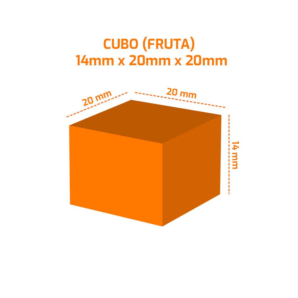 Processador industrial Skymsen para frutas com corte em cubos de 20mm e fatias de 14mm.