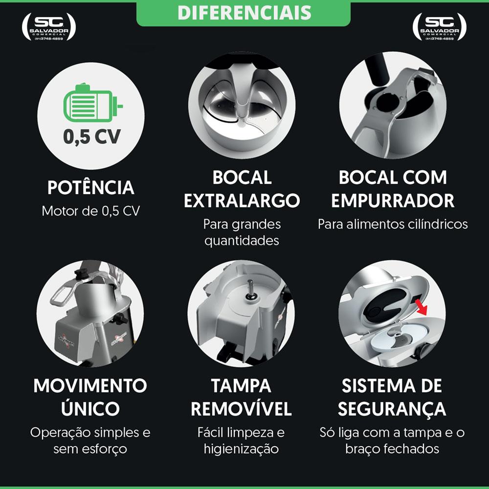 Processador industrial Skymsen PA7 PRO com disco fatiador de 8mm e grade cubo 8x8mm.