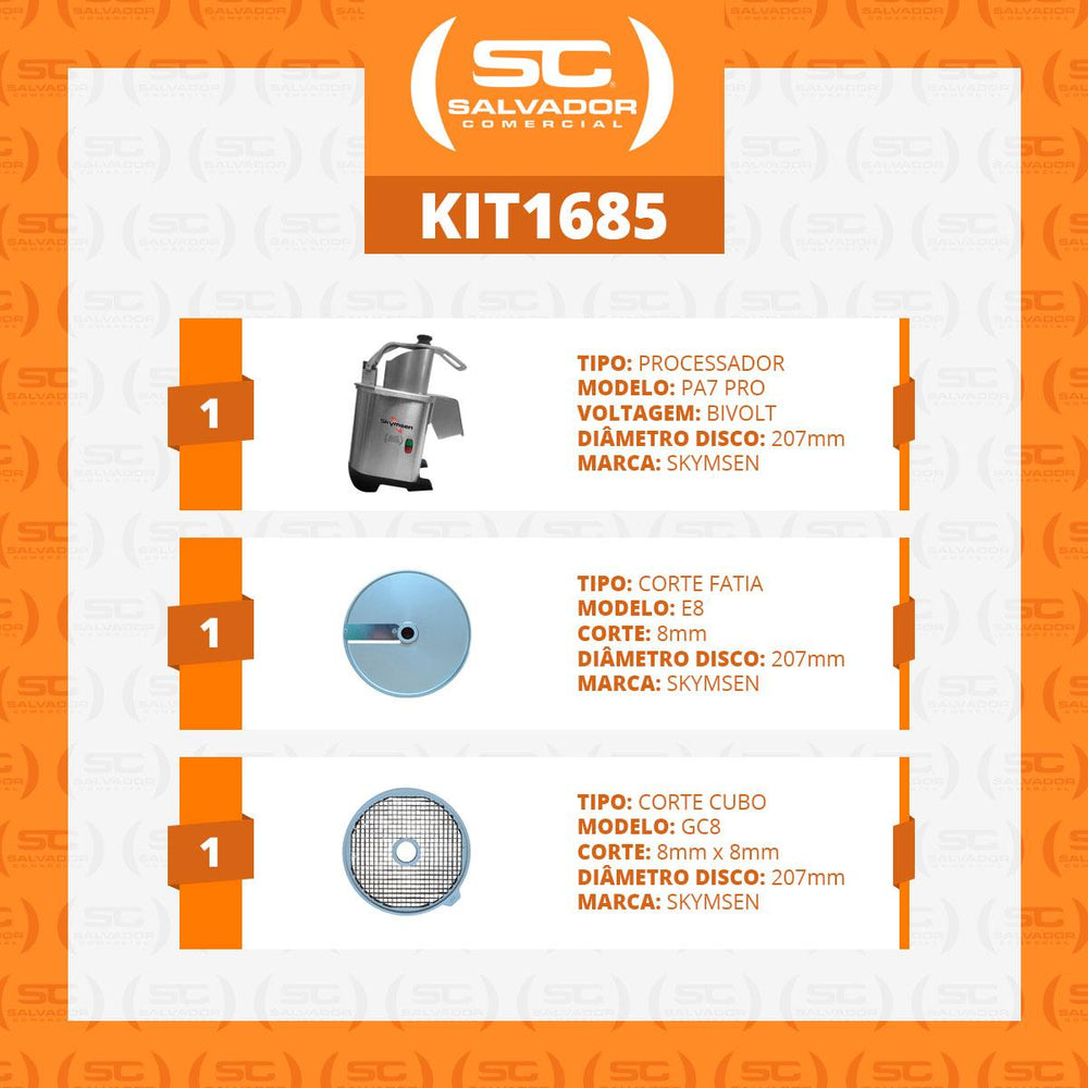 Processador Skymsen PA7 Pro com disco e grade para cubos e fatias de 8mm
