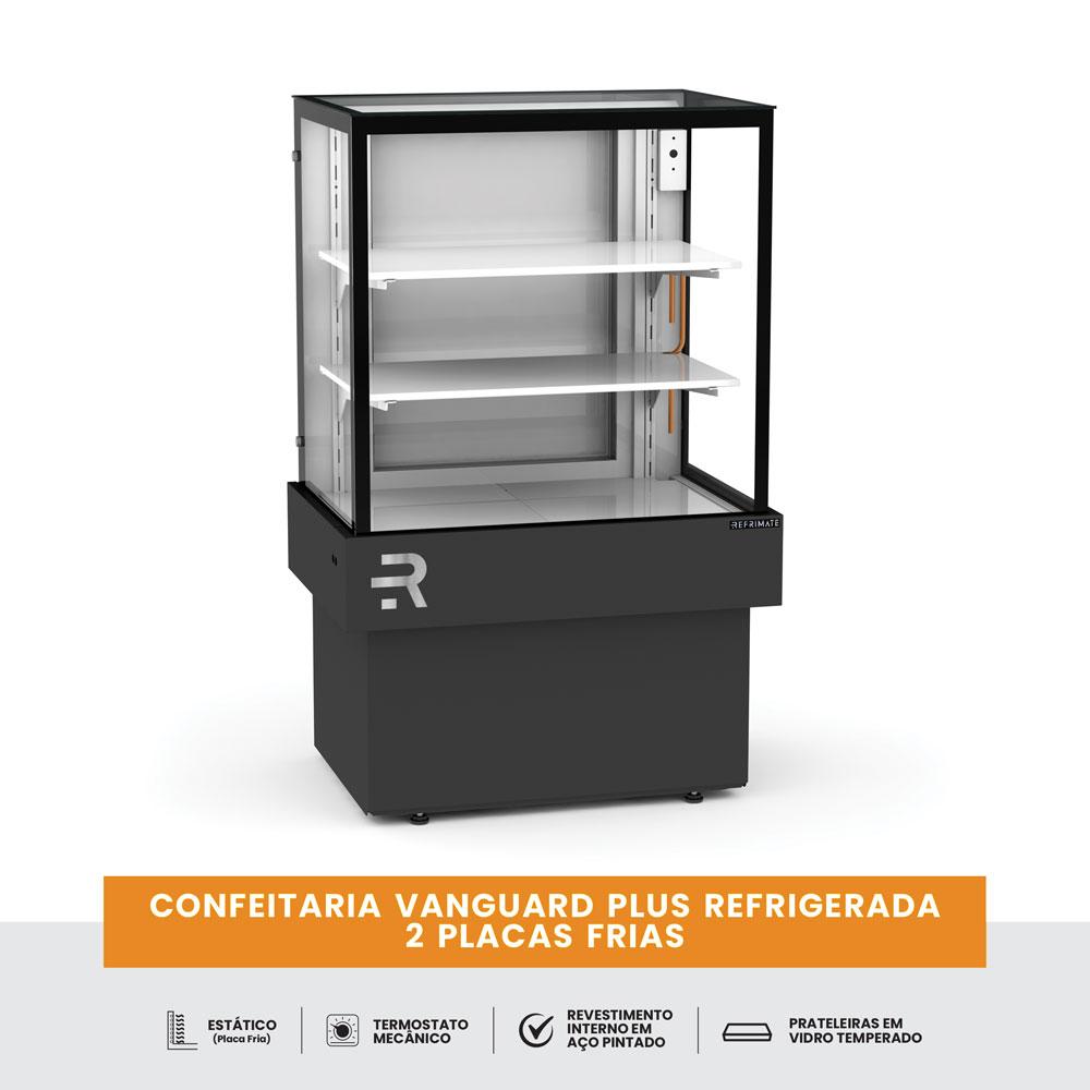 Vitrine refrigerada com 2 placas frias de 75cm, eficiente para manter produtos frescos, disponível na Salvador Comercial.