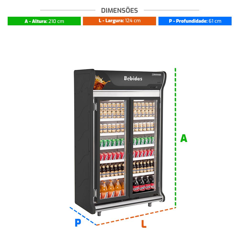 Geladeira expositora de bebidas preta modelo ASB1240 com iluminação LED