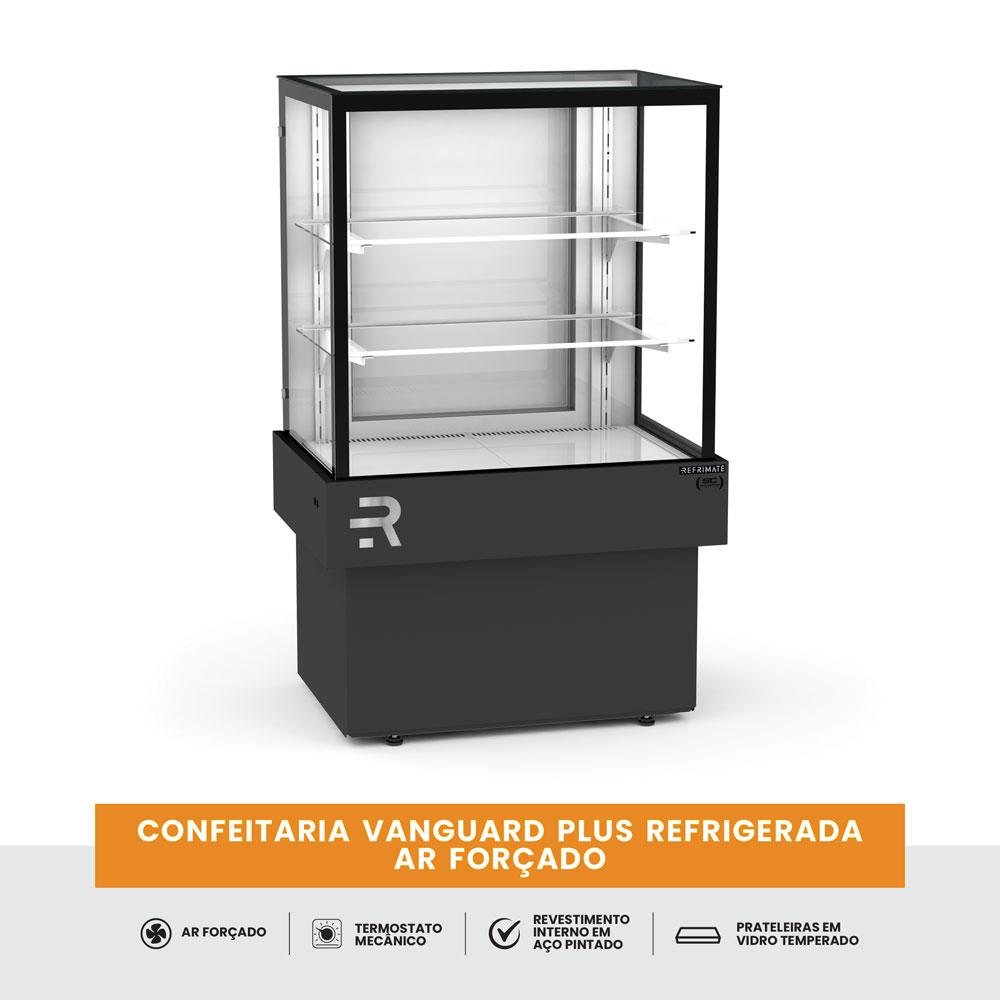 Vitrine refrigerada para bolos pequena, com iluminação LED e vidro temperado.