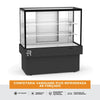 Vitrine refrigerada para bolos com iluminação LED e prateleiras em vidro temperado.