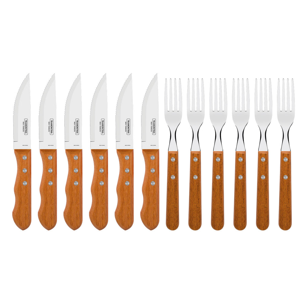 Kit  Jogo de Churrasco Inox 12 Peças Dynamic + 1 Panela Wok 3,3L 28cm Vermelha - Tramontina