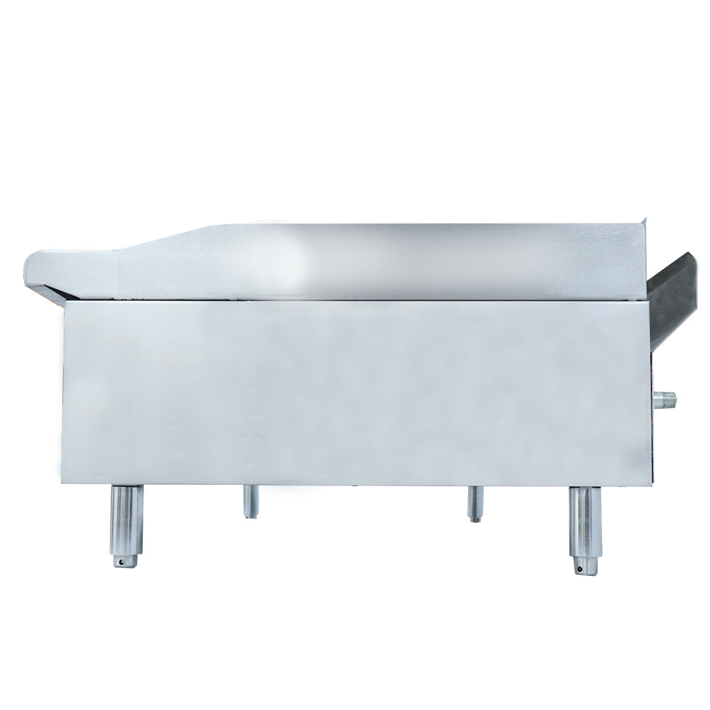 Visão lateral da chapa bifeteira Venâncio CG120 120cm a gás com estrutura robusta em inox