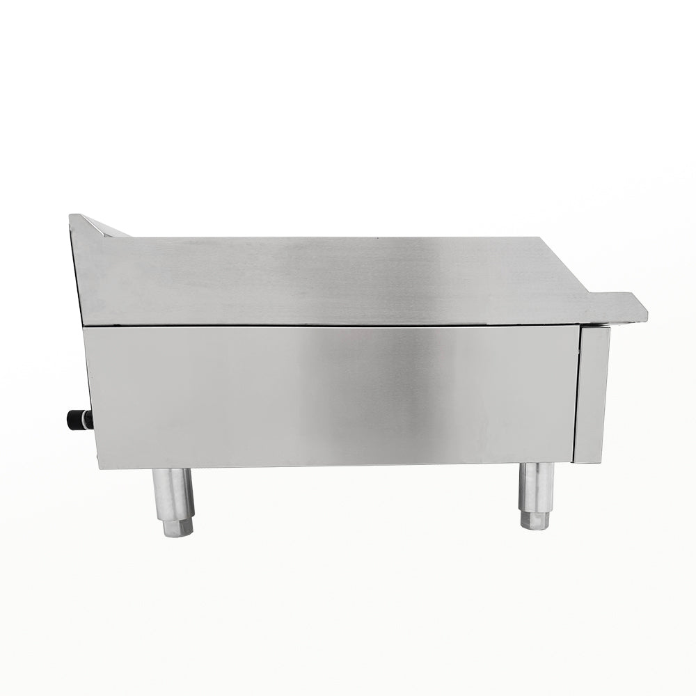 Visão lateral em aço inox da chapa grill char broiler Venâncio PCG060G a gás, mostrando a durabilidade do equipamento