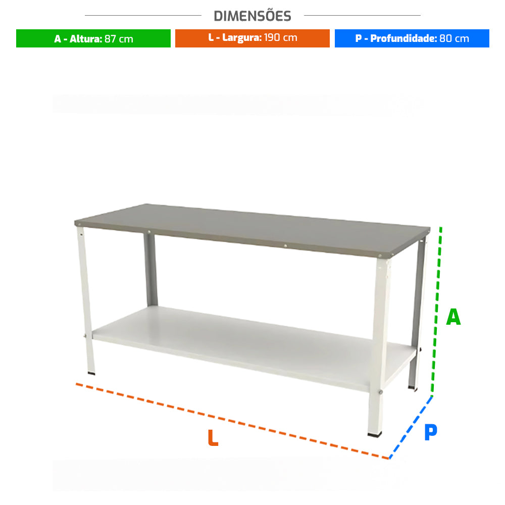 Mesa bancada M-180 Braesi de 1,90m x 0,80m x 0,87m para organização em cozinhas