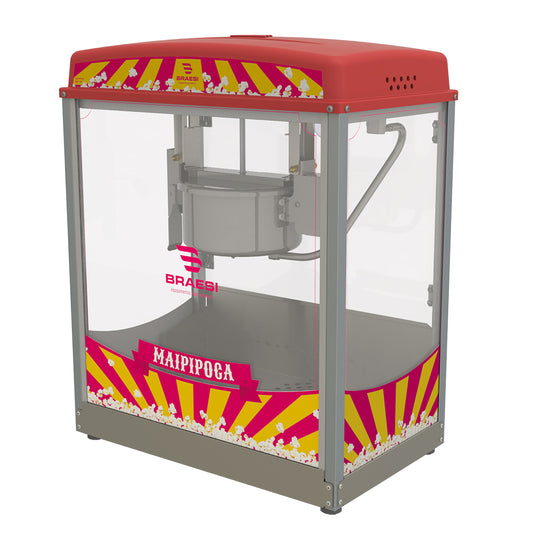 Máquina de pipoca profissional BMP-150 Braesi em aço inox, ideal para uso comercial em cinemas e eventos.