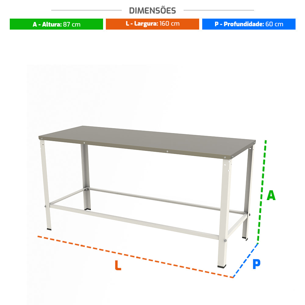 Mesa bancada MBR-015 Braesi de 1,60m x 0,60m x 0,87m ideal para cozinha profissional