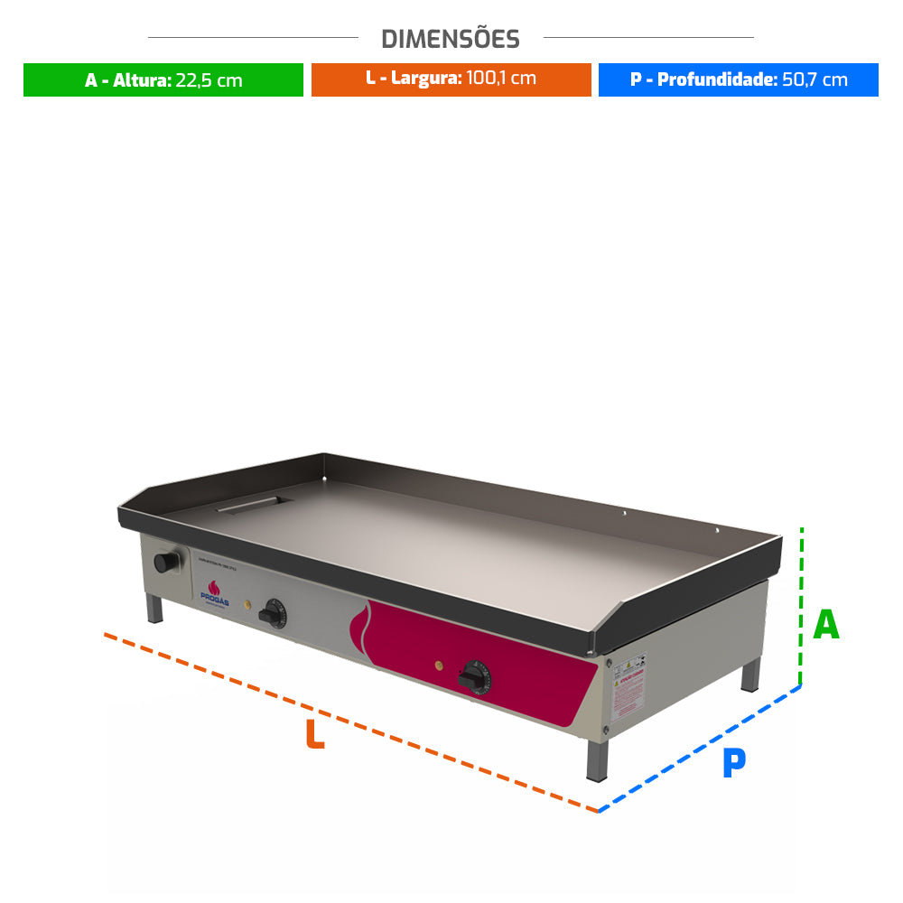edidas e dimensões da Chapa Lanche Elétrica Progás PR-1000E 220V