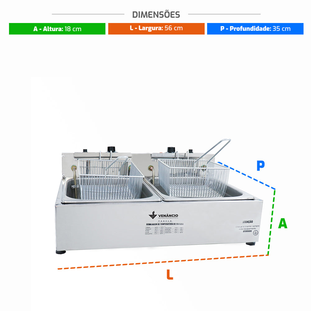 SEMINOVO - Fritador Elétrico Retangular Óleo 2 Cubas SFE212 127V - Venâncio