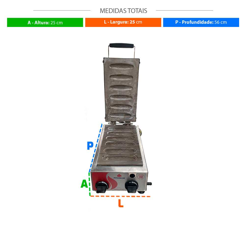 SEMINOVO - Prensa a Gás Crepes Suiço 6 Cavidades PRK-60G + Kit Gás - Progás