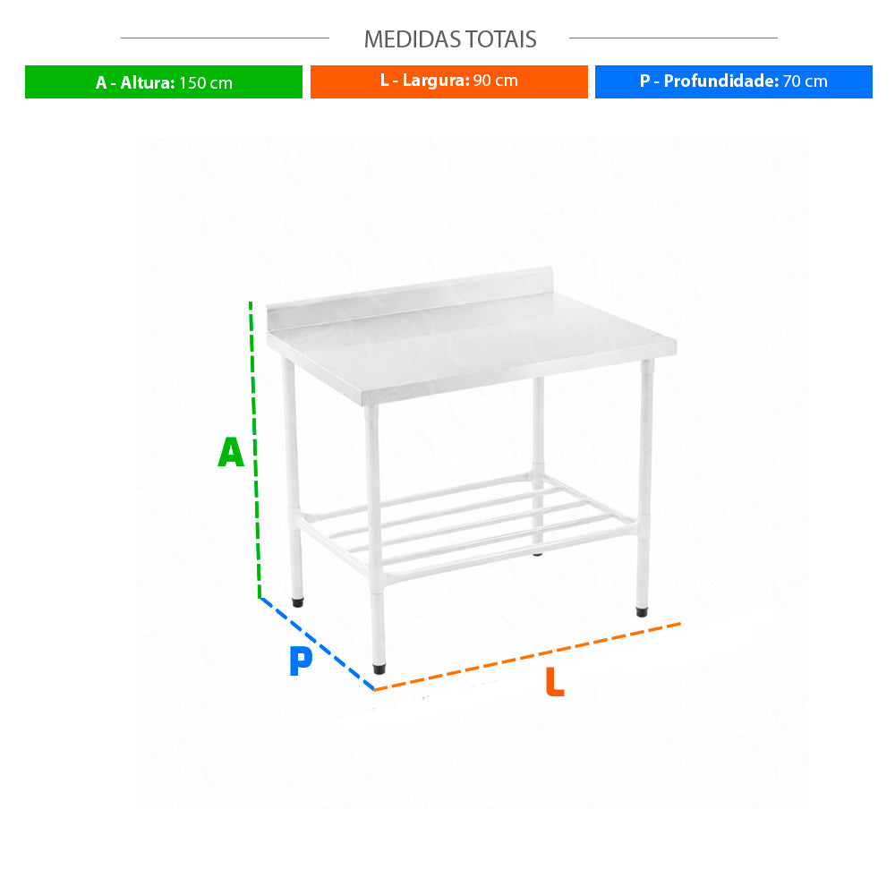 SEMINOVO - Mesa Bancada Multiuso Inox Tampo Espelho Pintada 90x70 - Refrimate