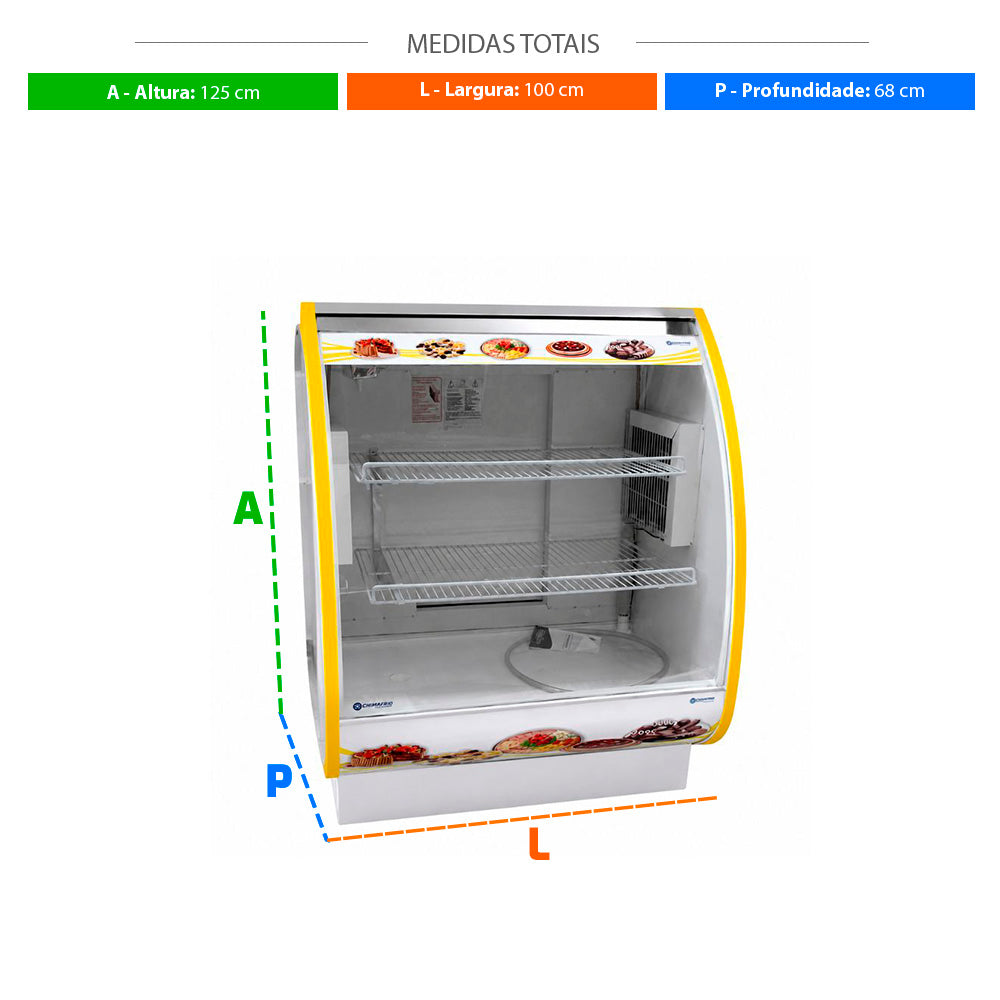 SEMINOVO - Balcão Expositor Refrigerados Confeitaria Serpentina 1,00m Com Digital 220V Amarelo - Chimafrio