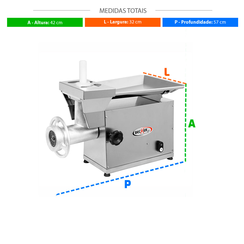 SEMINOVO - Moedor Picador Carne Boca 10 motor 1/2 HP MBI-10 Bivolt - Becker