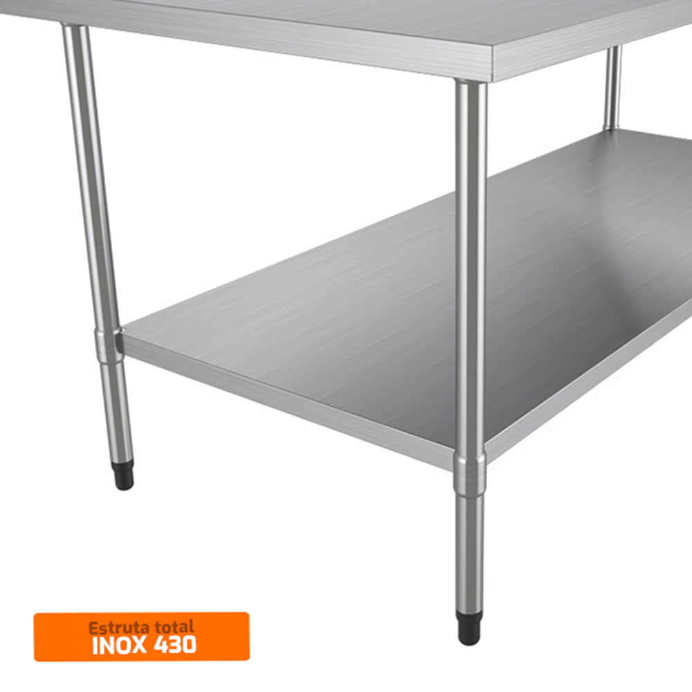 Estrutura e prateleira em aço inox da Mesa Bancada Apoio Bai 1900/900 Metalcubas