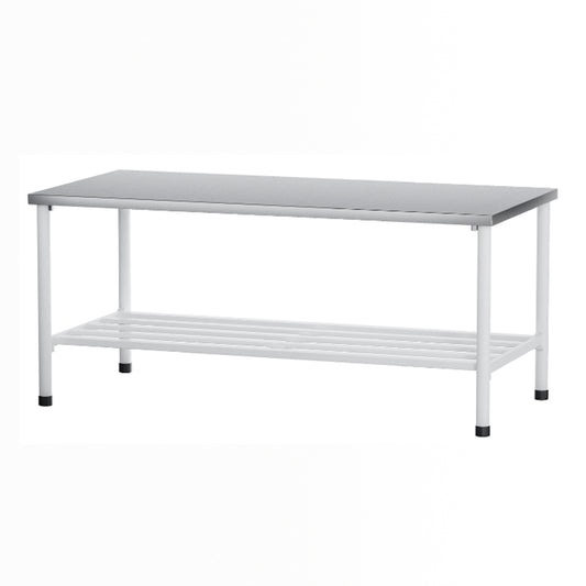 Mesa Bancada Apoio Ba 1900/900 Metalcubas branca com paneleiro e tampo inox para cozinhas profissionais e amadoras