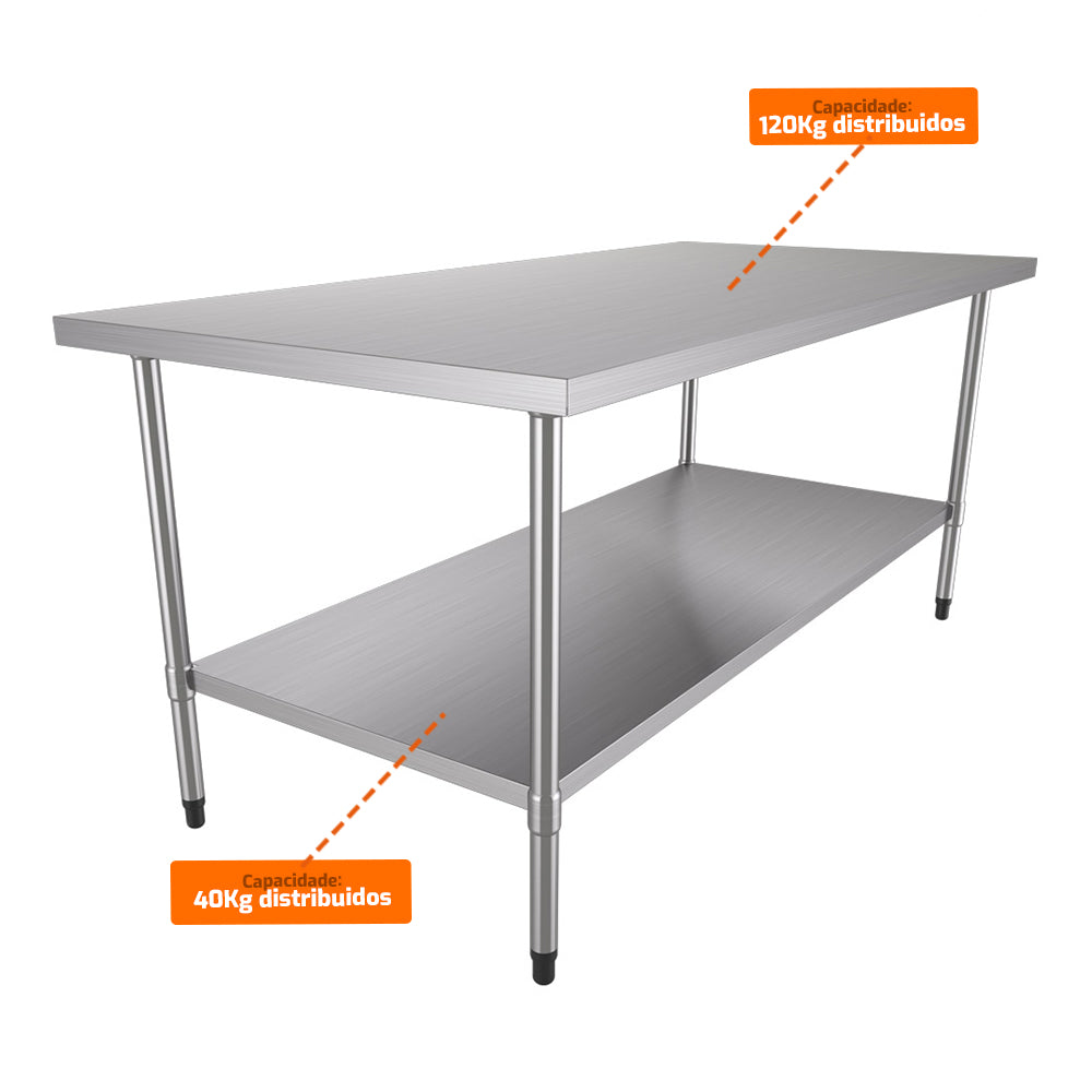 Mesa Bancada Bai 1800/700 Metalcubas de 180x70cm para uso em cozinhas de restaurante