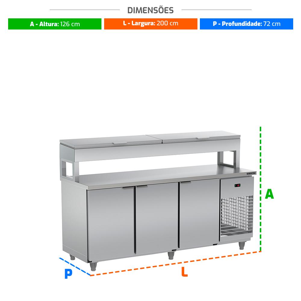 Mesa refrigerada com 7 cubas inox e tampa basculante para lanchonetes – Salvador Comercial