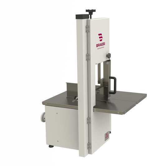 Mini Serra Fita de Bancada BSFM-1780, ferramenta versátil e bivolt para açougues, proporcionando cortes limpos e seguros em diversos tipos de carne.