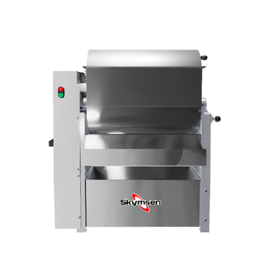 Misturador de Carne Skymsen MMS-50I em aço inox, com capacidade para 50 kg e tampa, ideal para açougues e frigoríficos.
