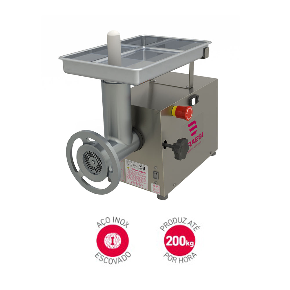 Equipamento Moedor de Carne Bocal 10 G2 bivolt, com design moderno e resistente em aço inox, para moer carnes com eficiência.