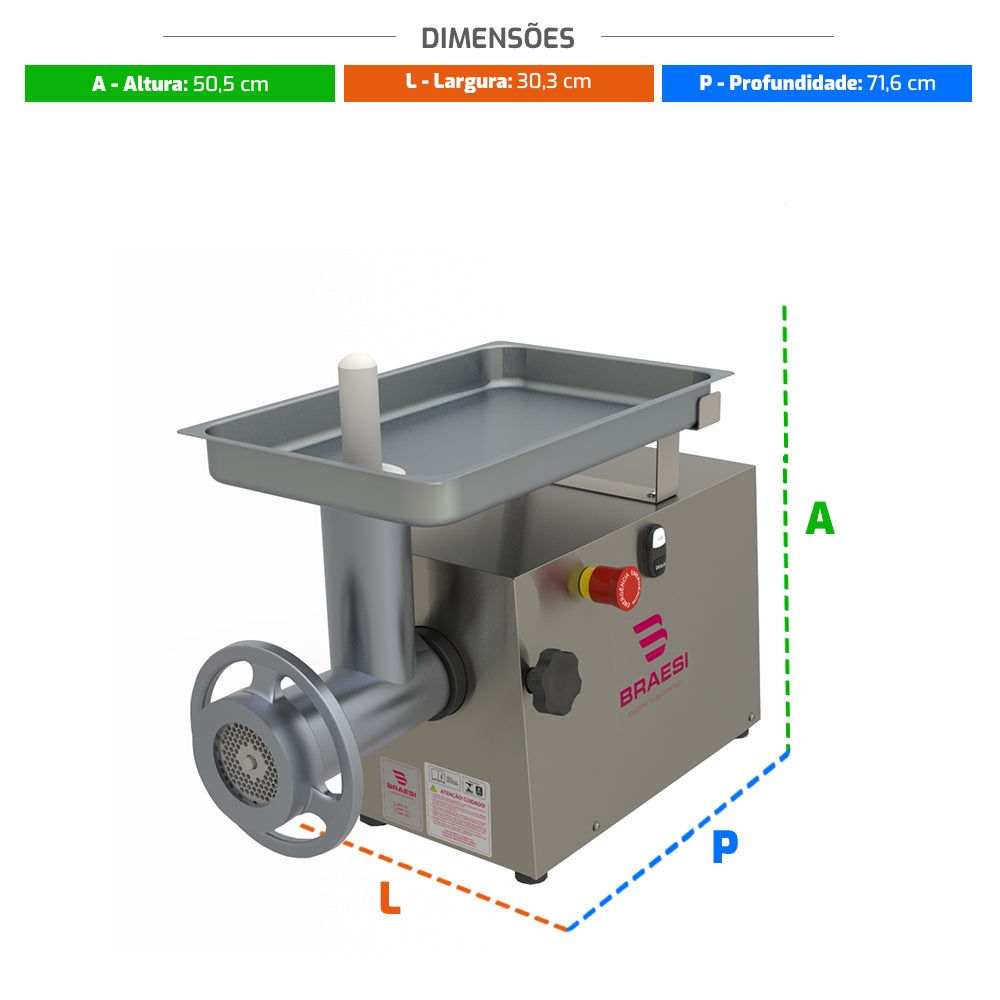 Moedor de Carne Profissional Braesi BMC-22 Inox Bivolt para Açougue ...