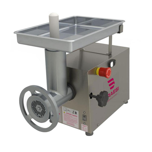  Moedor de Carne Bocal 10 G2 em aço inox escovado, com bandeja inox e socador de PP, ideal para uso profissional e doméstico.