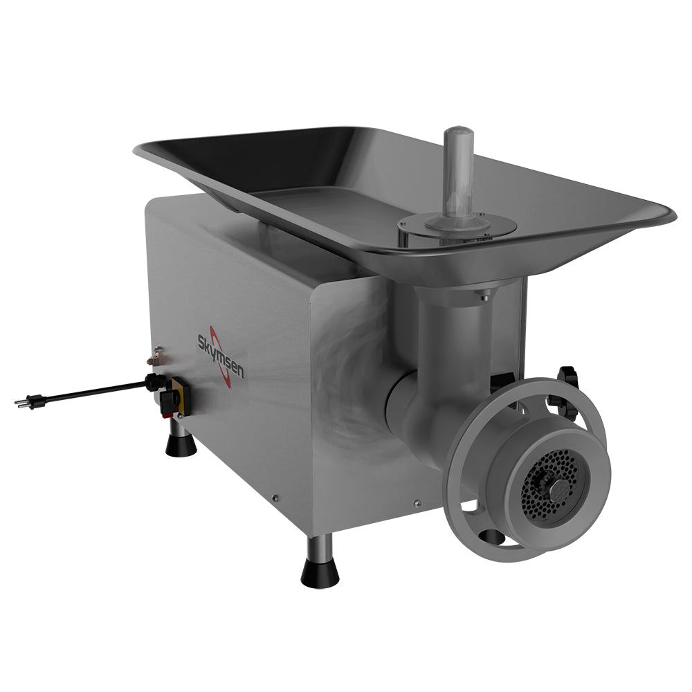 Moedor de Carne Profissional Skymsen PSP-98m, equipado com sistema de pré-corte para otimizar a moagem de carne.