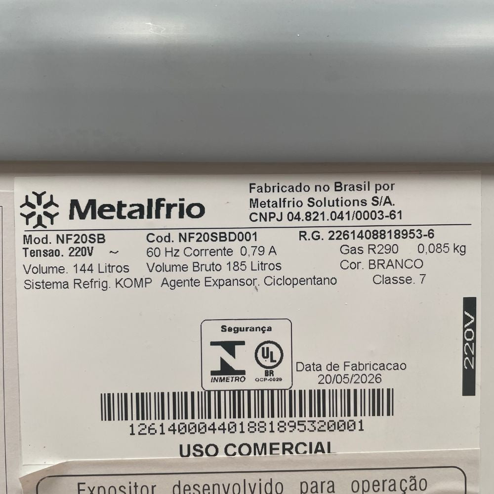 SEMINOVO - Freezer Horizontal Tampa de Vidro 144l NF20 220V - Metalfrio