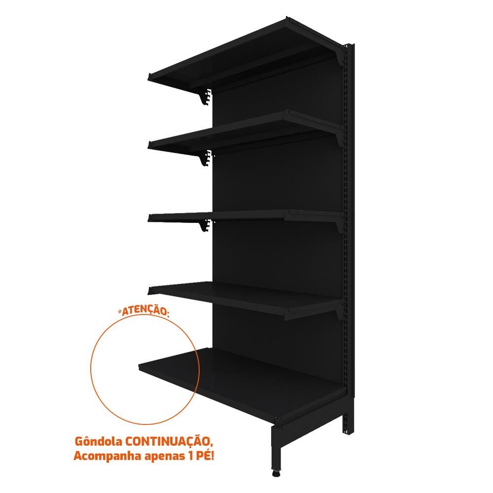 Gôndola Prateleira Preta New Plus 1,70 Parede Continuação GPC - Sa Gôndolas Porta Etiquetas Cinza