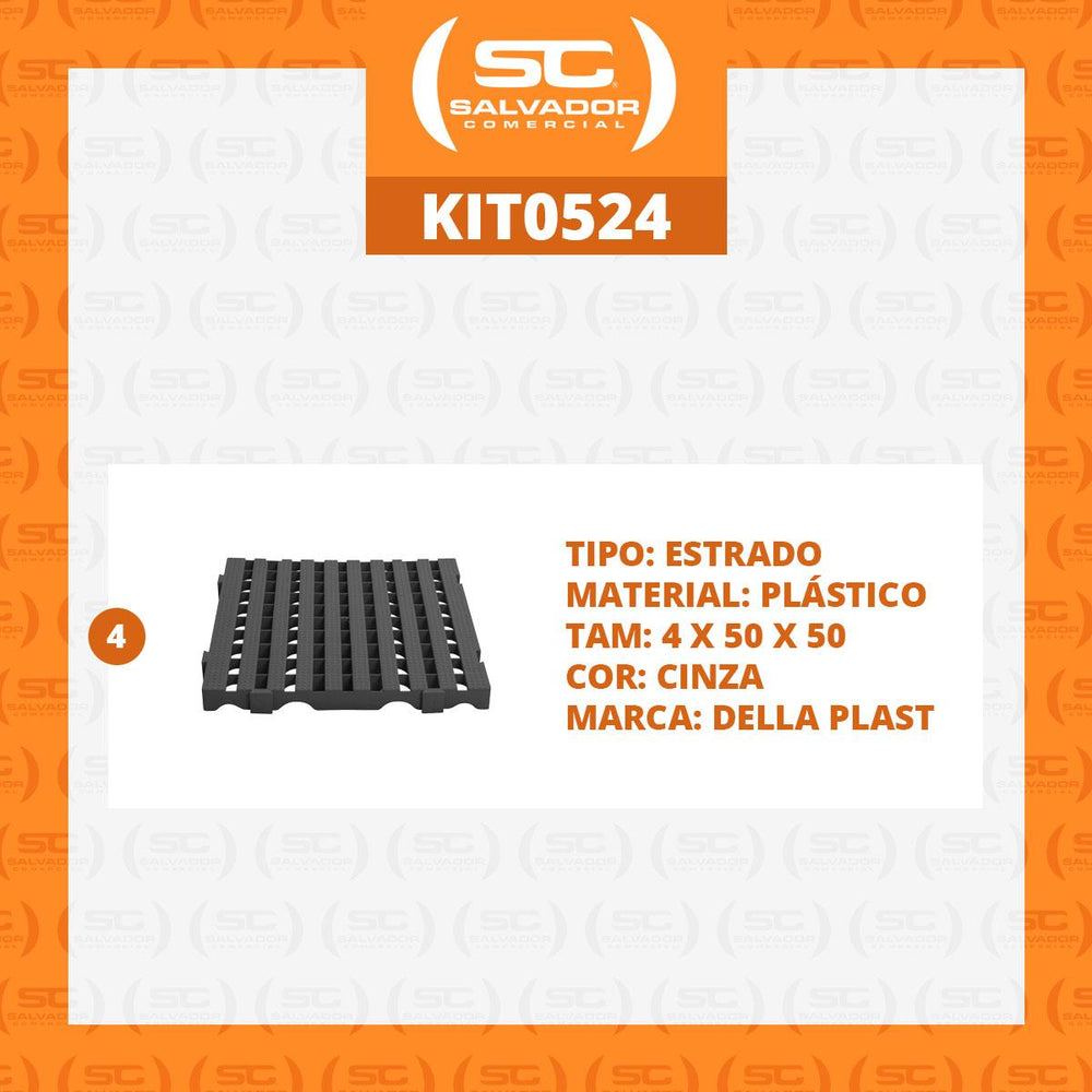 Conjunto Estrado Piso Plástico 4 Unidades 4,5x50x50 Cinza - Della Plast