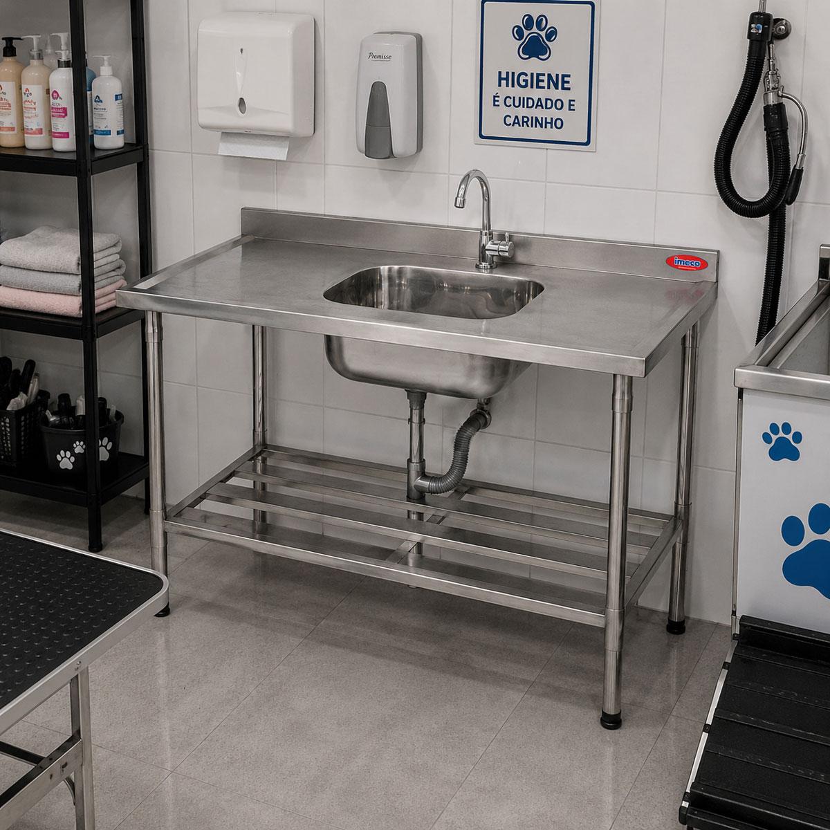 Bancada Mesa 150x70 Inox 430 Com 1 Cuba 50x40x25 Com Grade Inferior - Imeca 6812