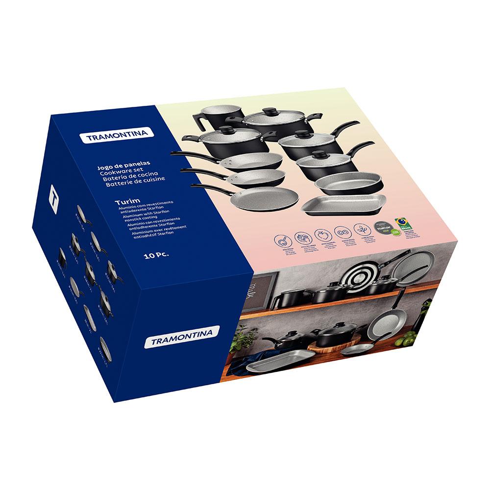 Jogo de Panelas Turim Aluminio Revestimento Antiaderente 10 Peças Preto - Tramontina 20297064
