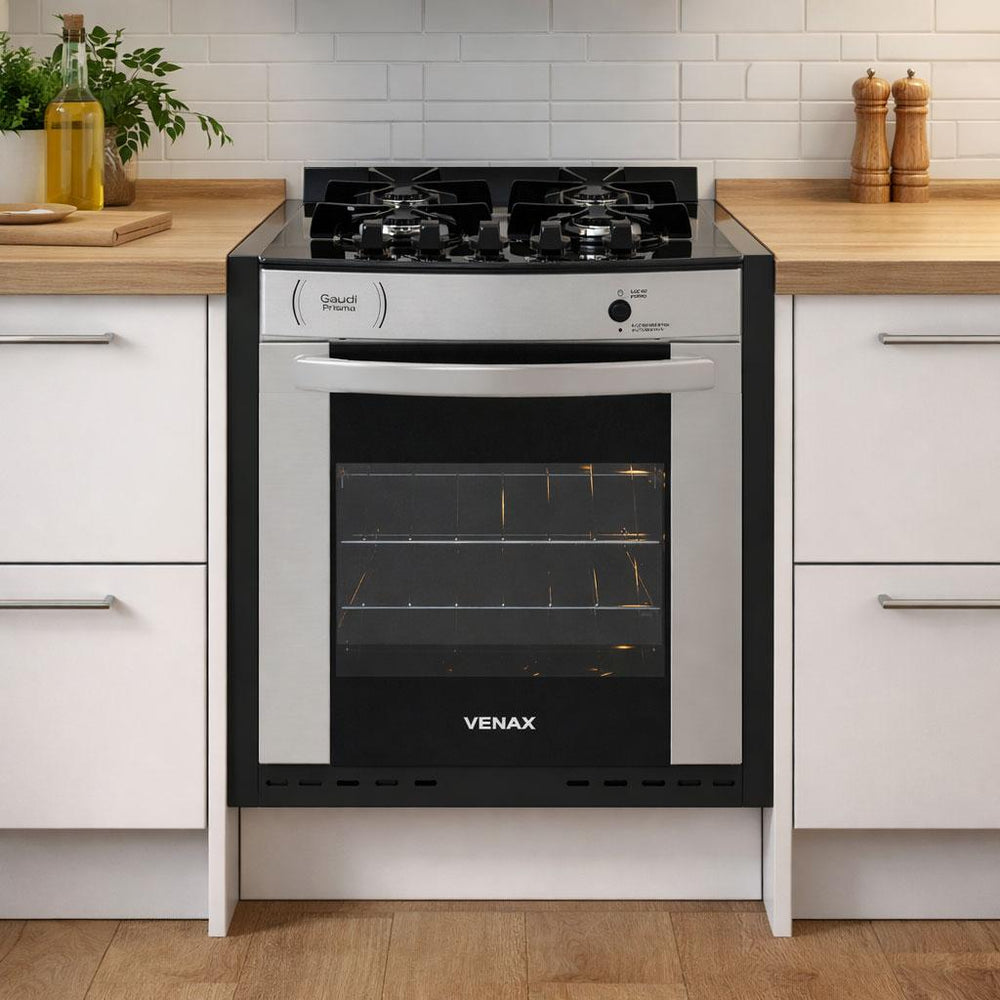 Fogão de Embutir 4 Bocas Gaudi Prisma Vitreo BL Inox Gás GLP Forno GDPMV450 - Venax 25373