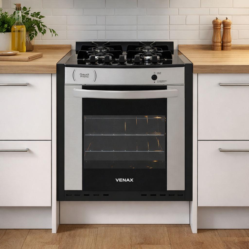 Fogão de Embutir 4 Bocas Gaudi Prisma Vitreo BL Inox Gás GLP Forno GDPMV450 - Venax 25373