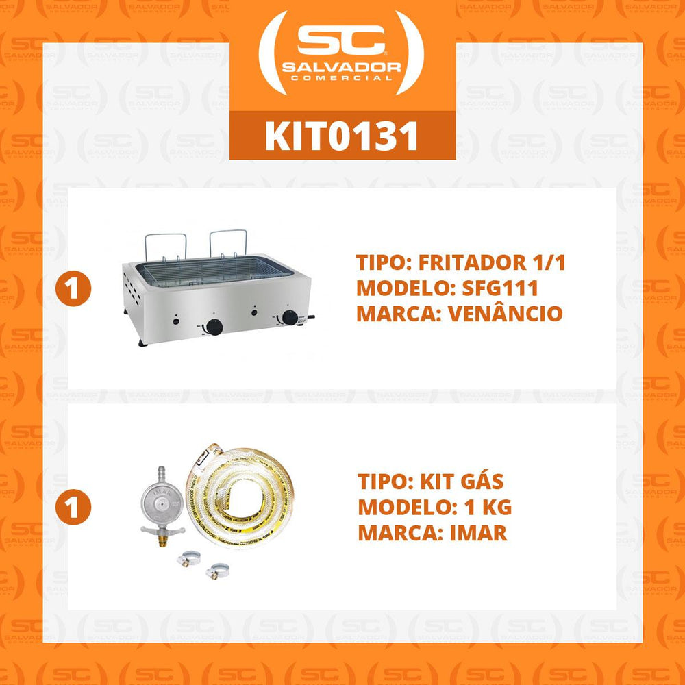 Kit Fritadeira Profissional a Gás 9,6 Litros 1 Cuba 1/1 SFG111 + Kit Gás - Venâncio