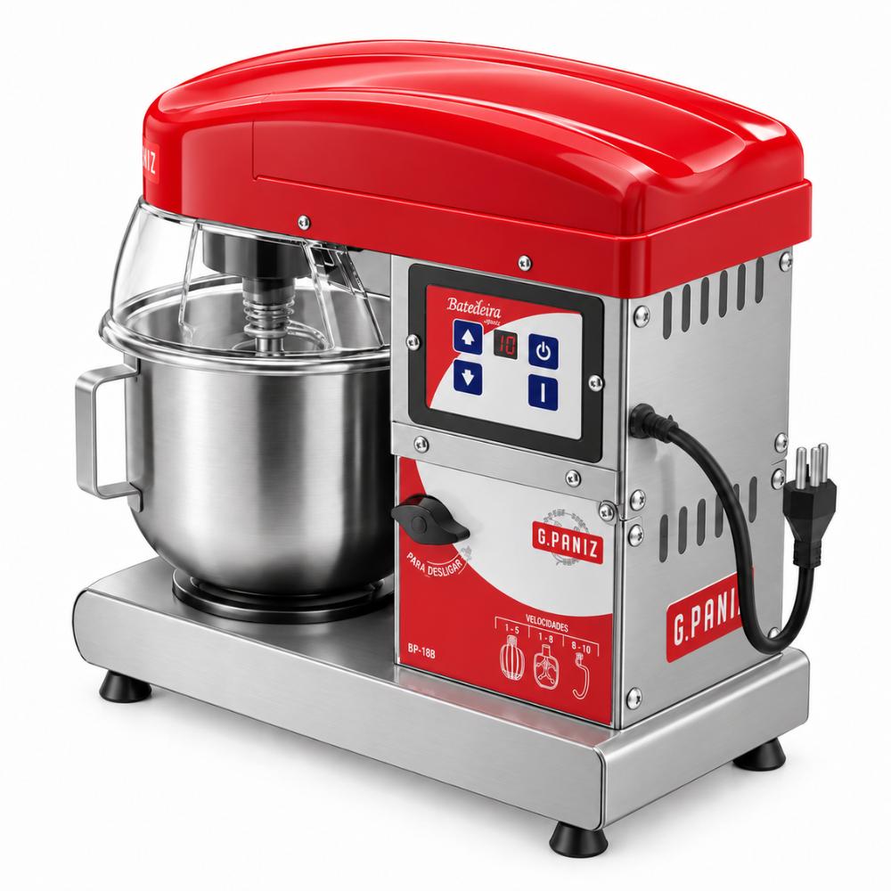Batedeira Planetaria Digital 5 lt Inox Com Tampa Vermelha 5l BP-05B Bambina Bivolt - Gpaniz 36135