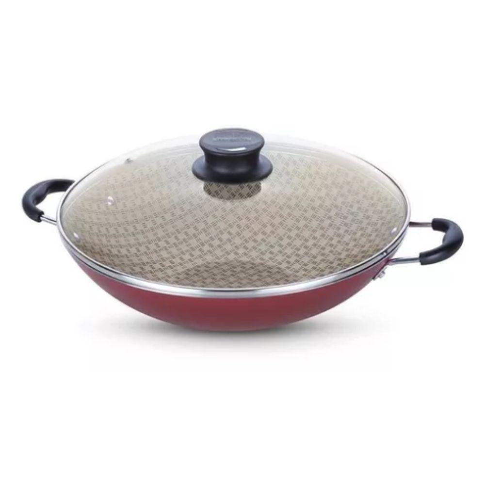Wok Paris Aluminio Antiaderente 6l Vermelho Com Espumadeira Tramontina